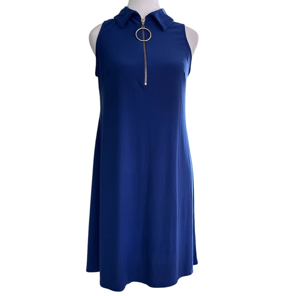Tash + Sophie Sleeveless‎ Dress Collar Zip Front Casual Blue Dress S